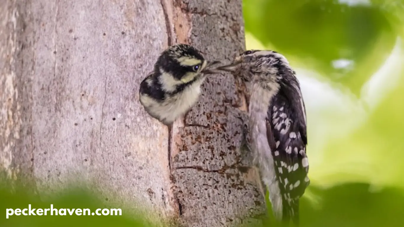 woodpeckers feed their young